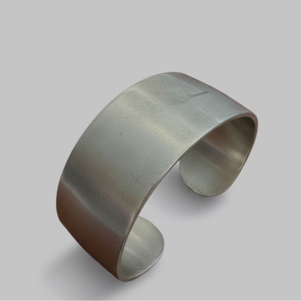 Vintage Leonard Pewter Bracelet Wide Modernist Cuff Unisex Silver Tone